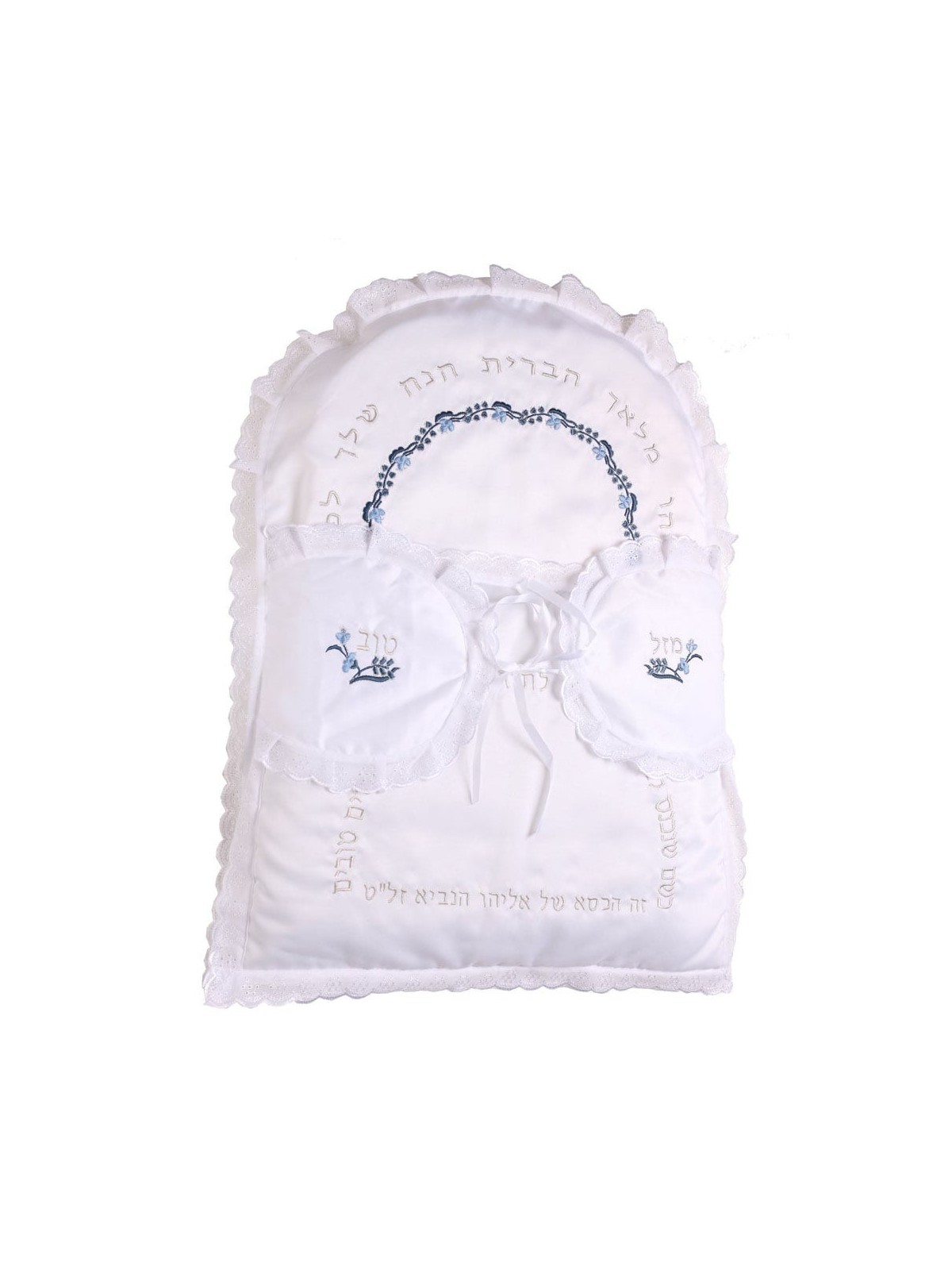 Rikmat Elimelech Floral Bris Pillow - Blue and Silver