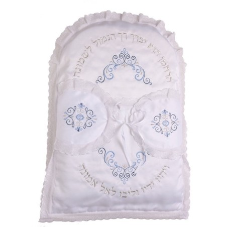 Rikmat Elimelech Swirls Bris Pillow - Blue and Silver