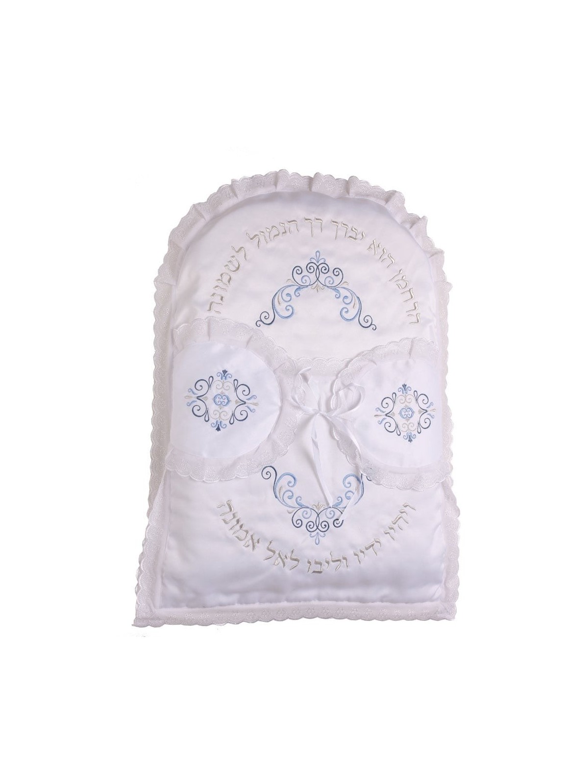 Rikmat Elimelech Swirls Bris Pillow - Blue and Silver