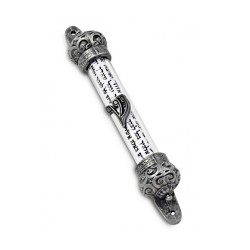 Small Pewter Colored Mezuzah Case with Shema Praye... | Pewter Mezuzah