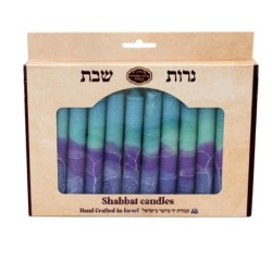 12 Handcrafted Designer Shabbat Candles - Purple and Blue