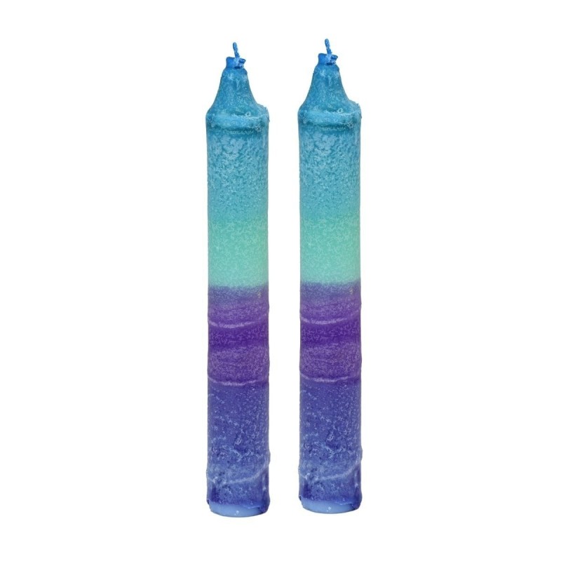 12 Handcrafted Designer Shabbat Candles - Purple and Blue