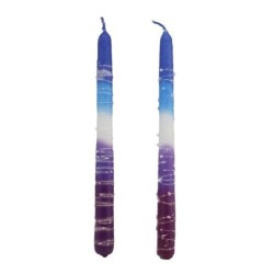 Handcrafted Designer Dipped Taper Shabbat Candles - Purple and Blue