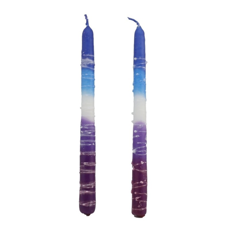 Handcrafted Designer Dipped Taper Shabbat Candles - Purple and Blue