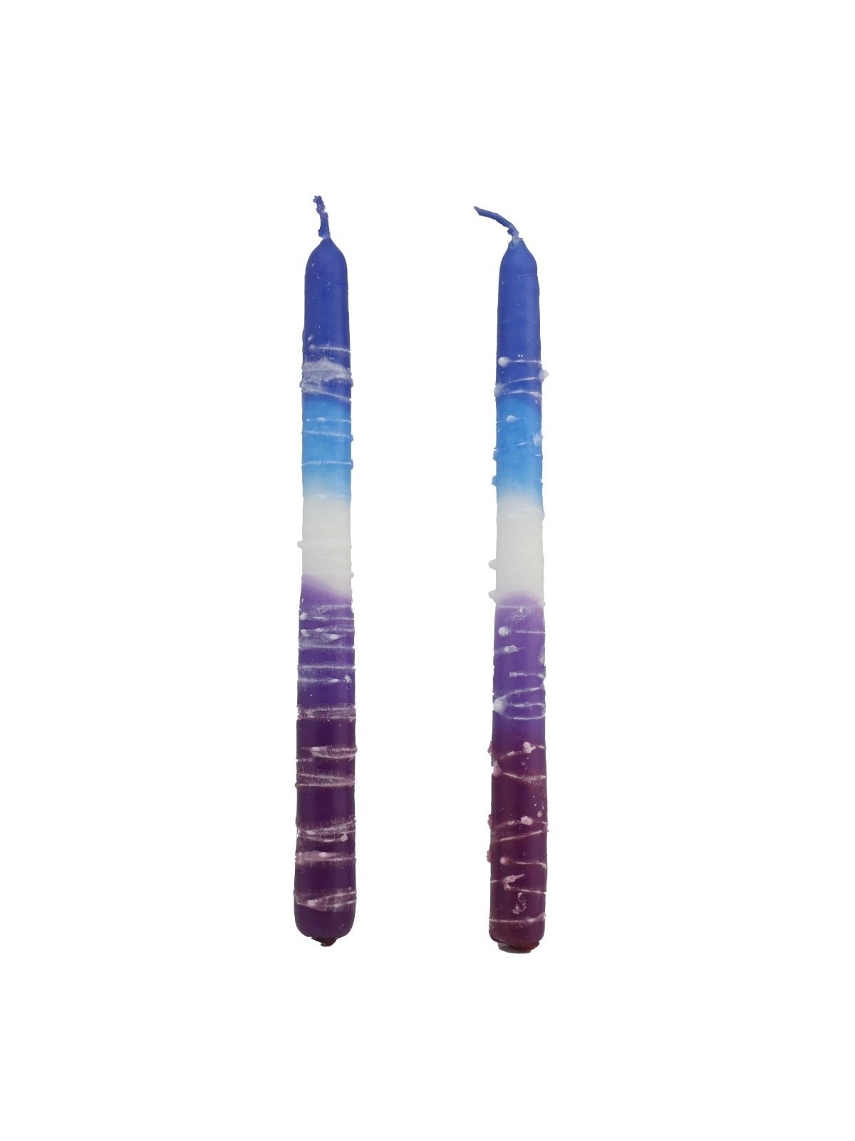 Handcrafted Designer Dipped Taper Shabbat Candles - Purple and Blue