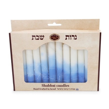 12 Handcrafted Designer Shabbat Candles - Blue and White