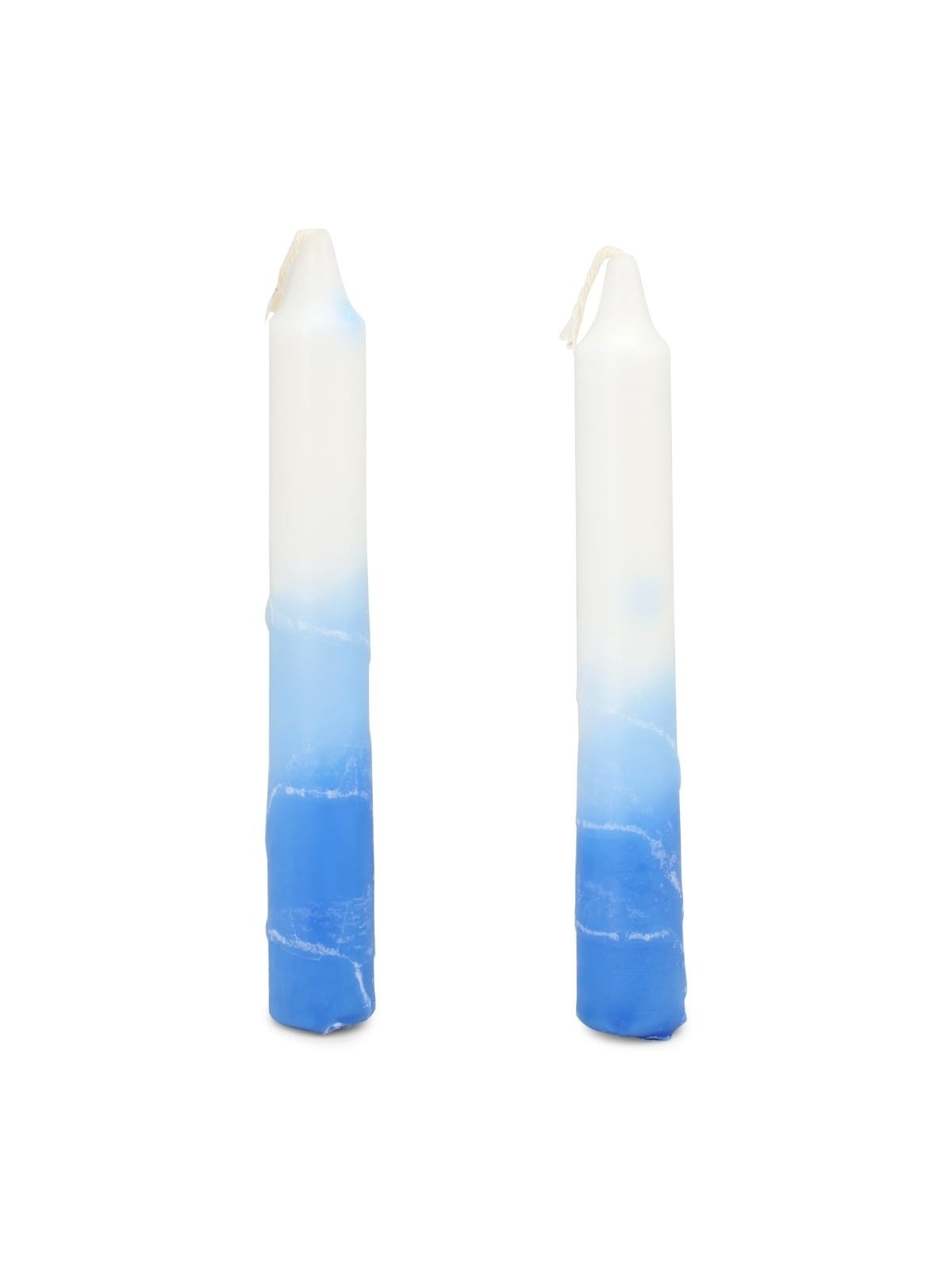 12 Handcrafted Designer Shabbat Candles - Blue and White