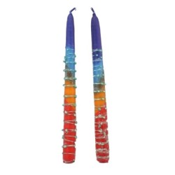 Handcrafted Designer Dipped Taper Shabbat Candles - Rainbow