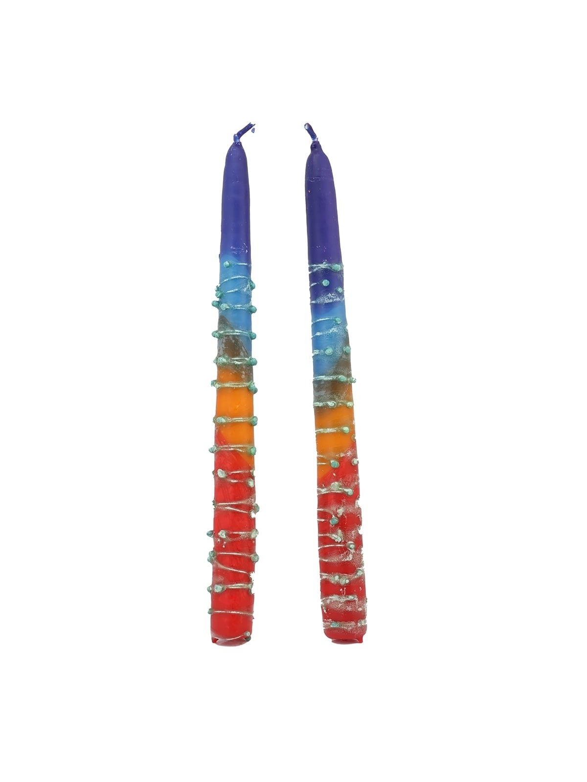 Handcrafted Designer Dipped Taper Shabbat Candles - Rainbow