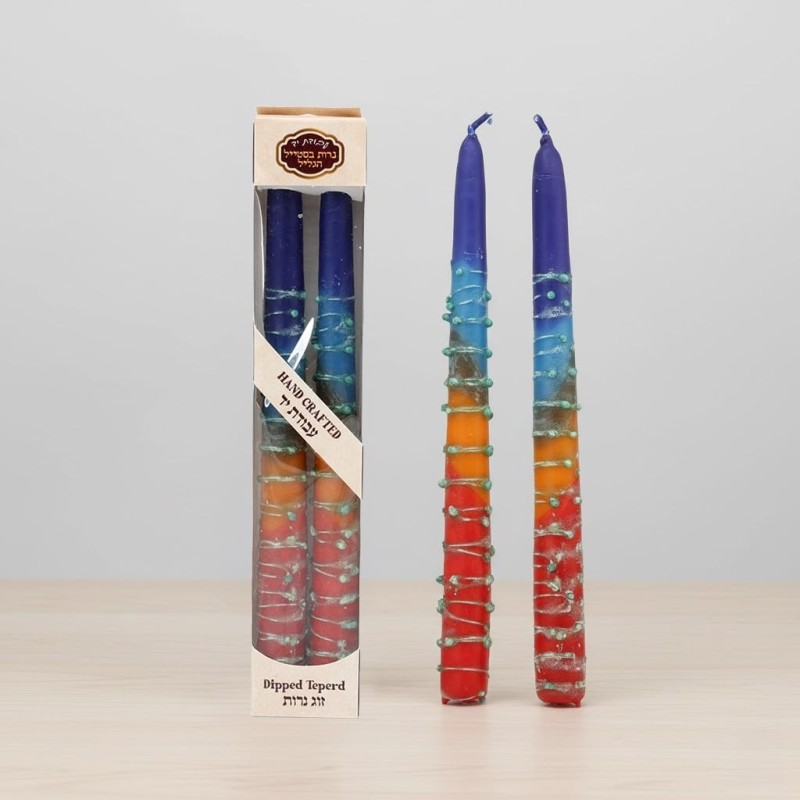Handcrafted Designer Dipped Taper Shabbat Candles - Rainbow