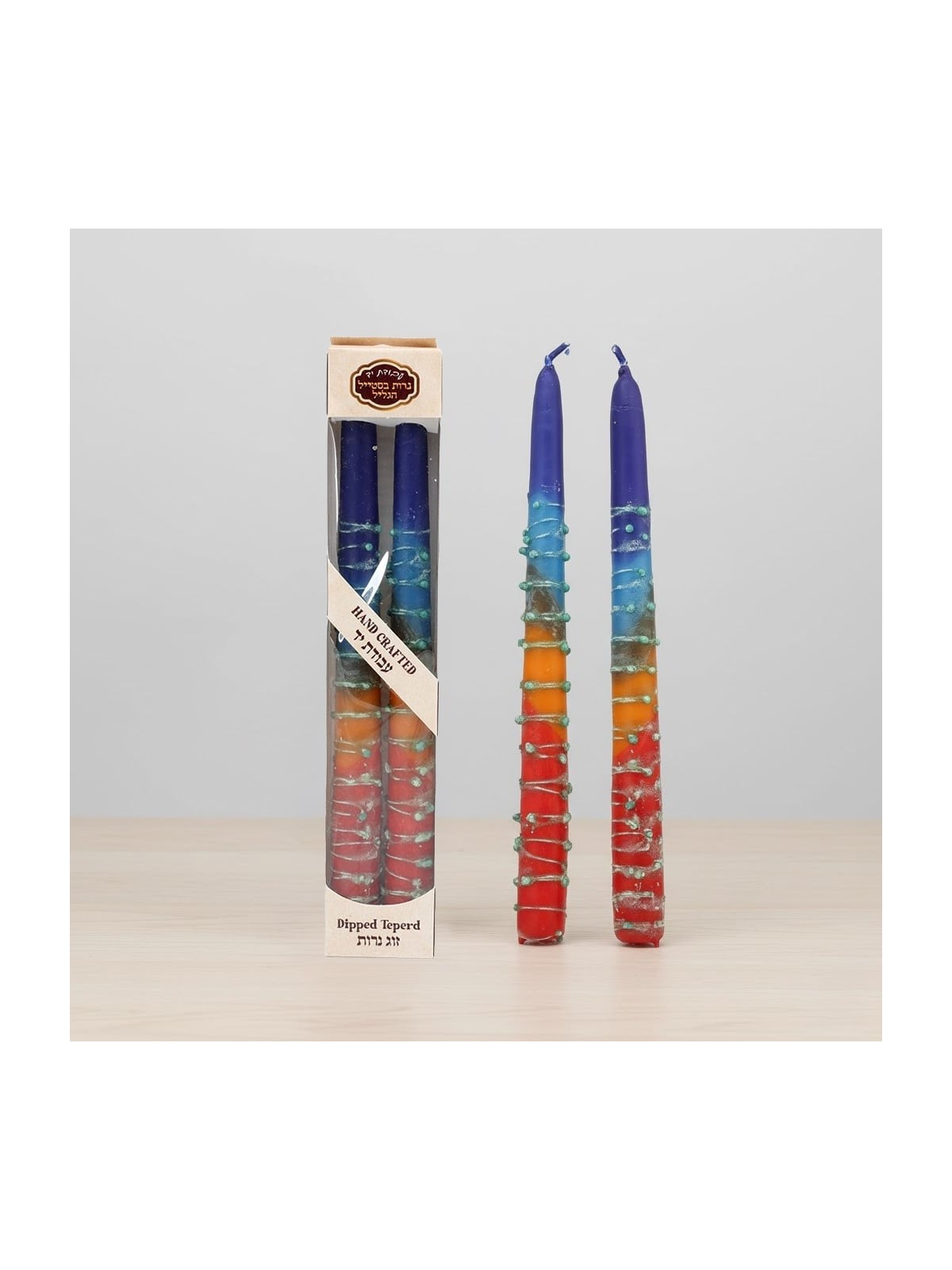 Handcrafted Designer Dipped Taper Shabbat Candles - Rainbow
