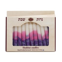 12 Handcrafted Designer Shabbat Candles - Purple and White