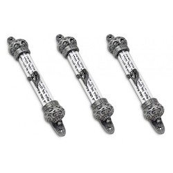 Small Pewter Colored Mezuzah Case with Shema Praye... | Pewter Mezuzah