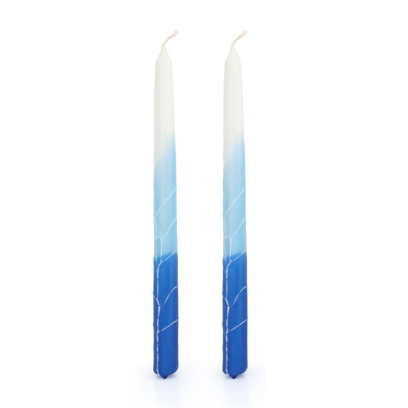 Handcrafted Designer Dipped Taper Shabbat Candles - Blue