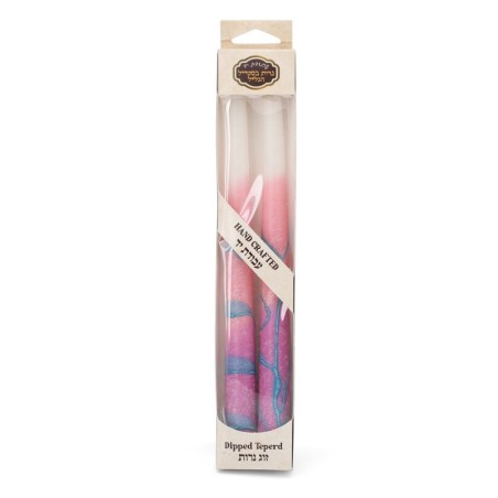 Handcrafted Designer Dipped Taper Shabbat Candles - Pink and White