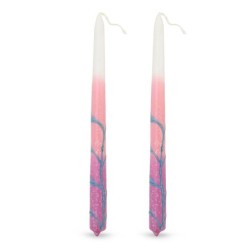Handcrafted Designer Dipped Taper Shabbat Candles - Pink and White