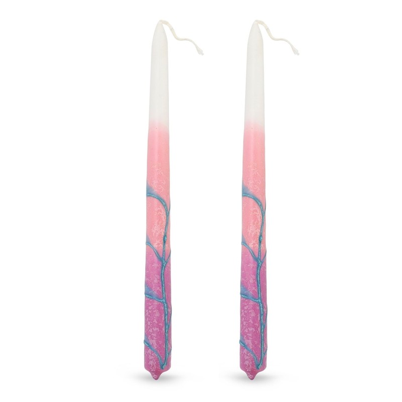 Handcrafted Designer Dipped Taper Shabbat Candles - Pink and White