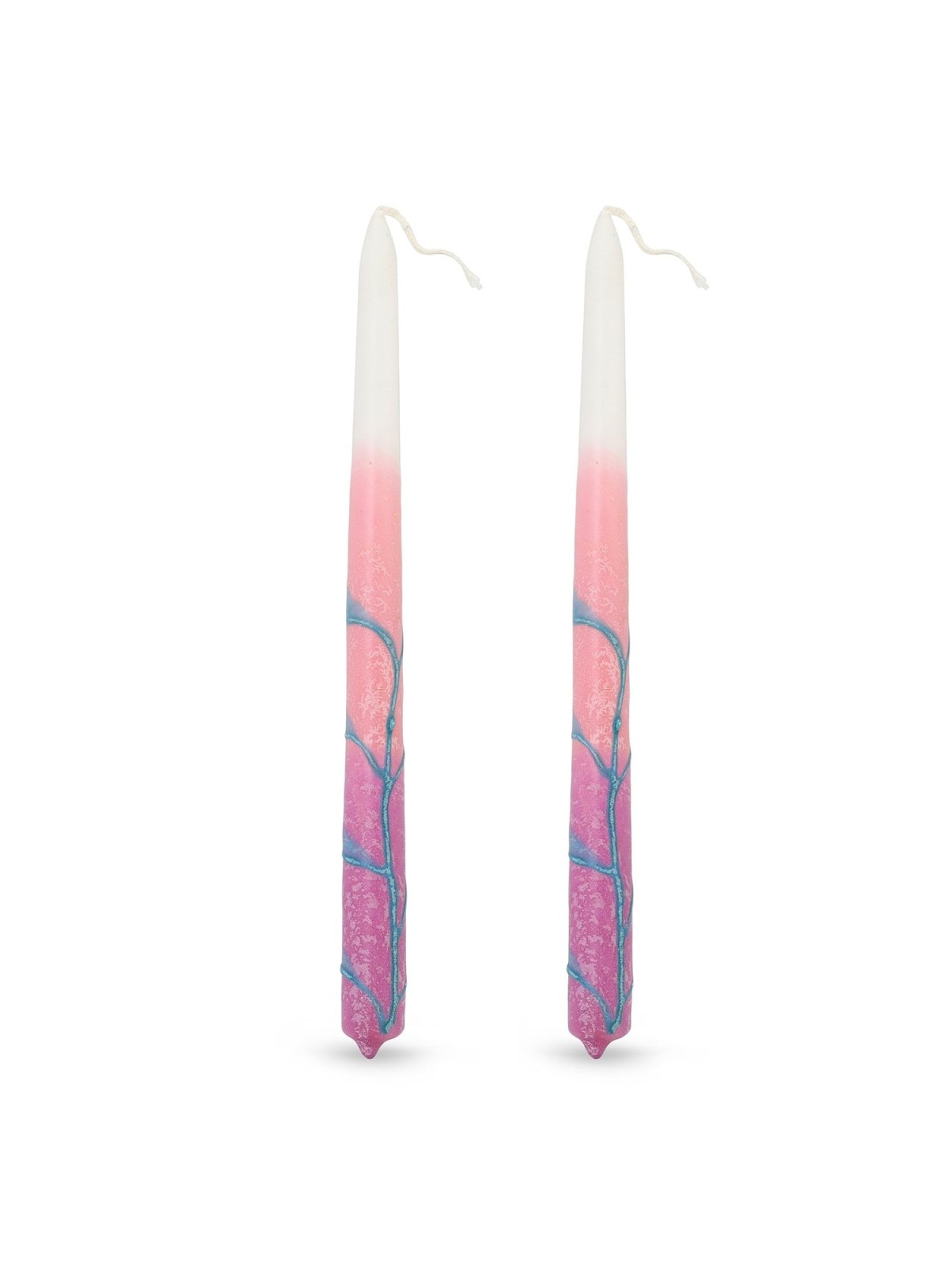 Handcrafted Designer Dipped Taper Shabbat Candles - Pink and White