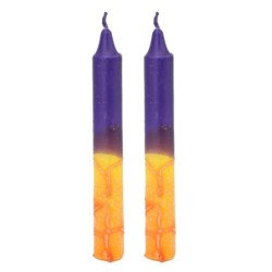 12 Handcrafted Designer Shabbat Candles - Yellow and Purple