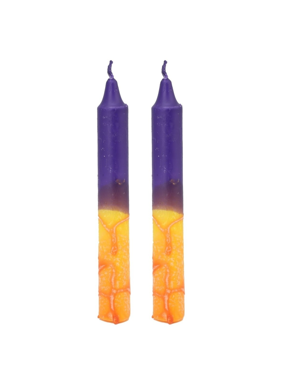 12 Handcrafted Designer Shabbat Candles - Yellow and Purple