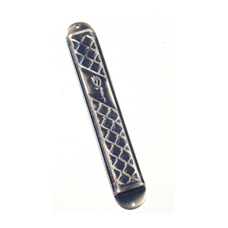 Wide Pewter Mezuzah Case Criss Cross | Pewter Mezuzah