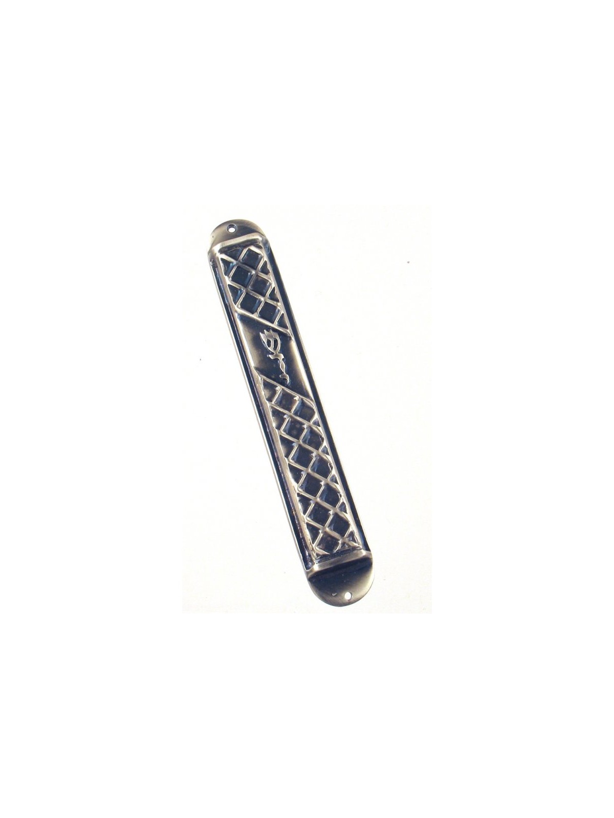 Wide Pewter Mezuzah Case Criss Cross | Pewter Mezuzah