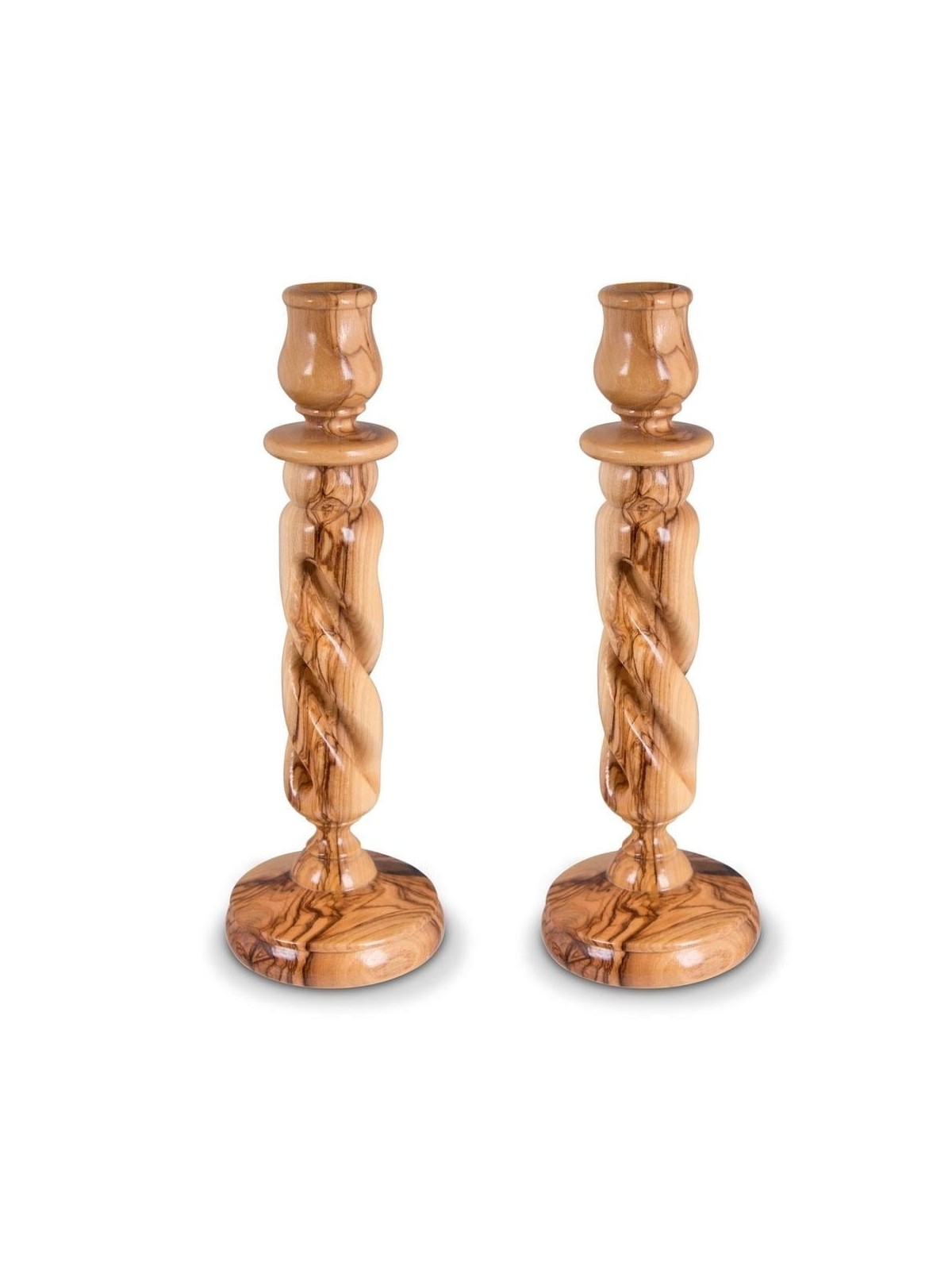 Solid Spiral: Olive Wood Candlesticks (Large)