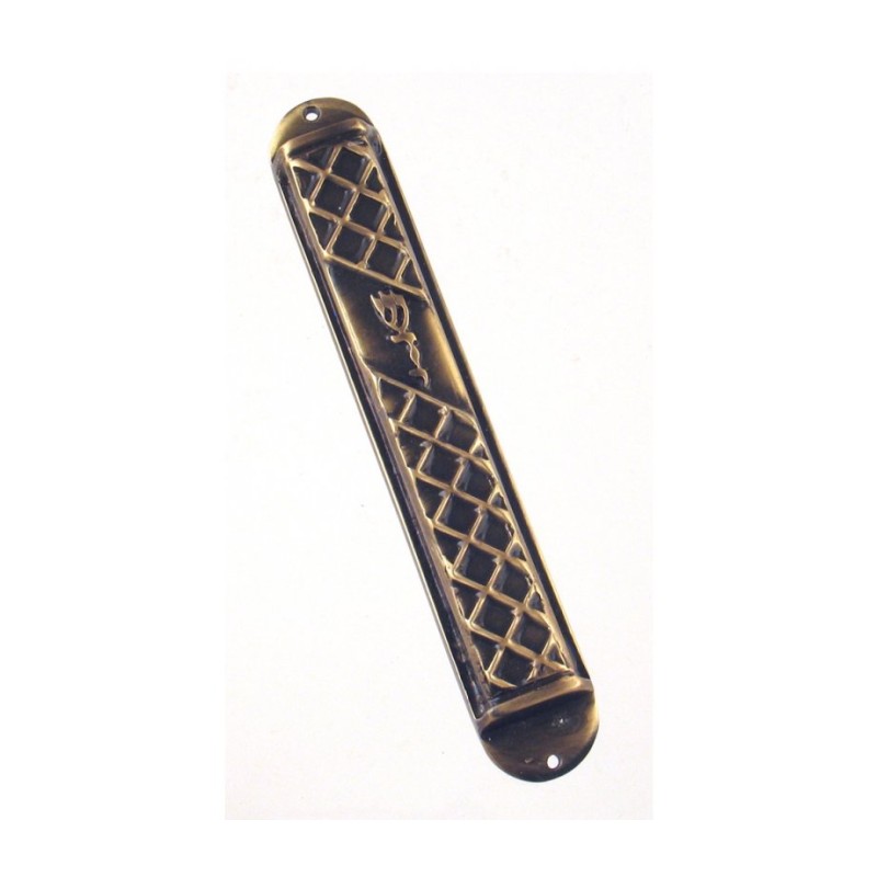 Wide Square Pewter Mezuzah Case %96 gold criss cro... | Pewter Mezuzah