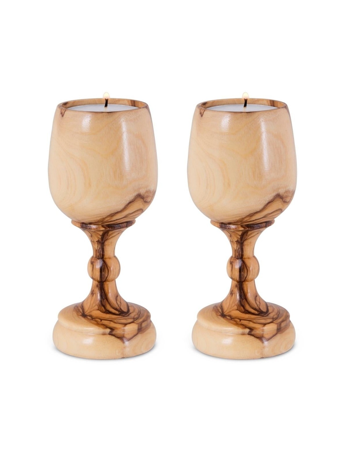 Natural Olive Wood Portable Candlesticks in Wine Glass Design