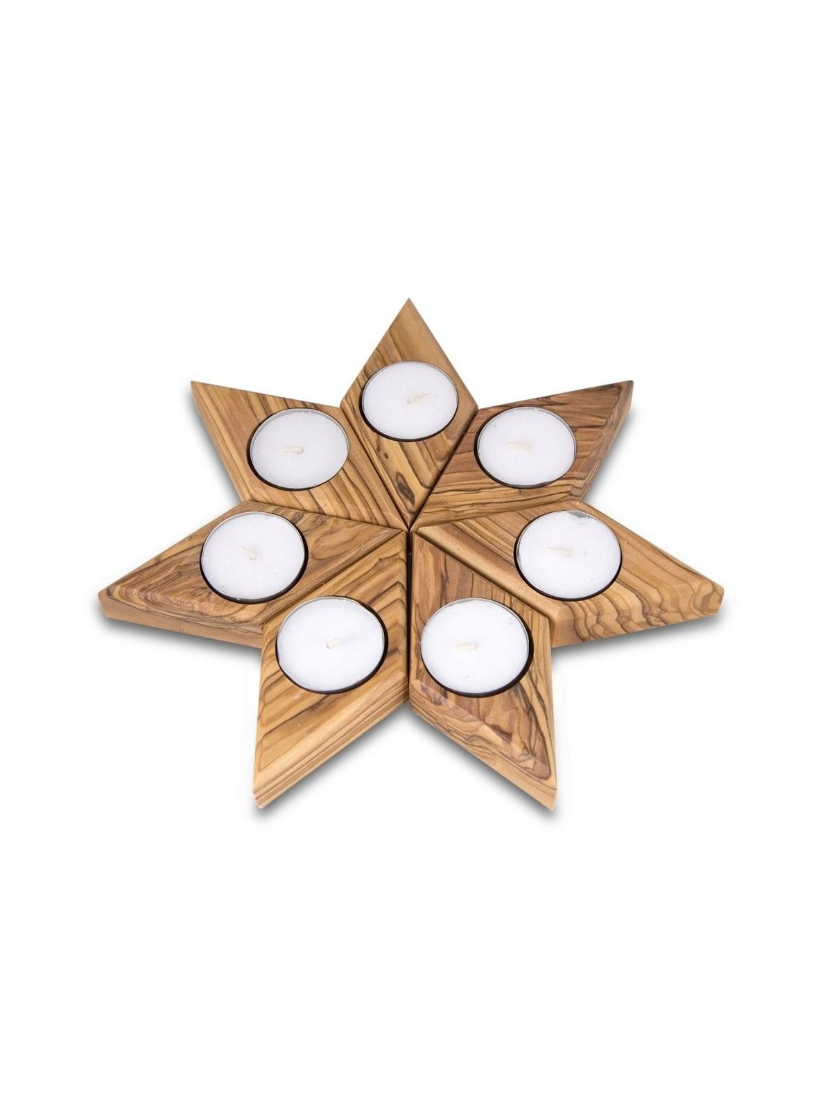 Star: Olive Wood 7 Piece Tealight Candle Holder Set