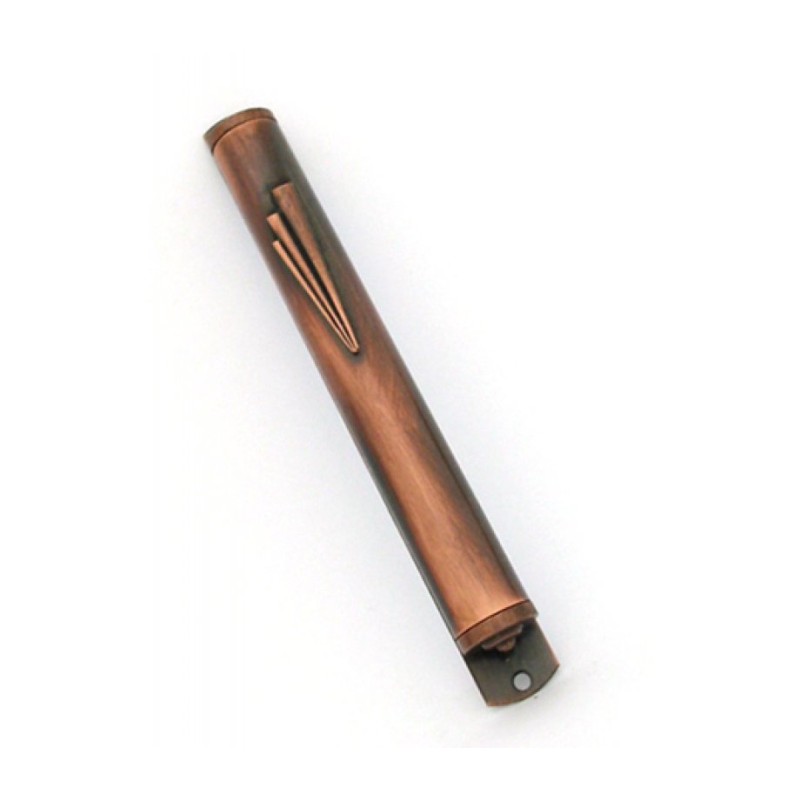 Red Pewter Mezuzah with modern shin | Pewter Mezuzah