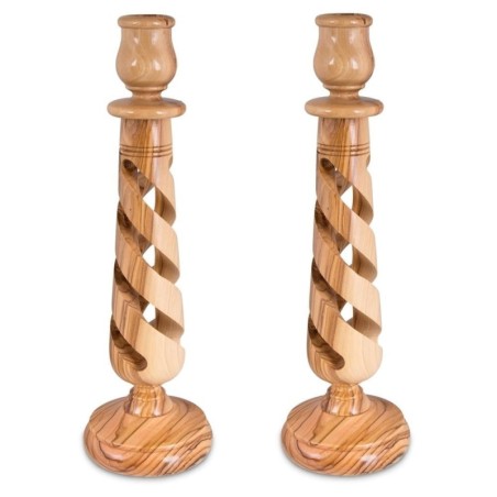 Hollow Spiral: Olive Wood Candlesticks (Large)