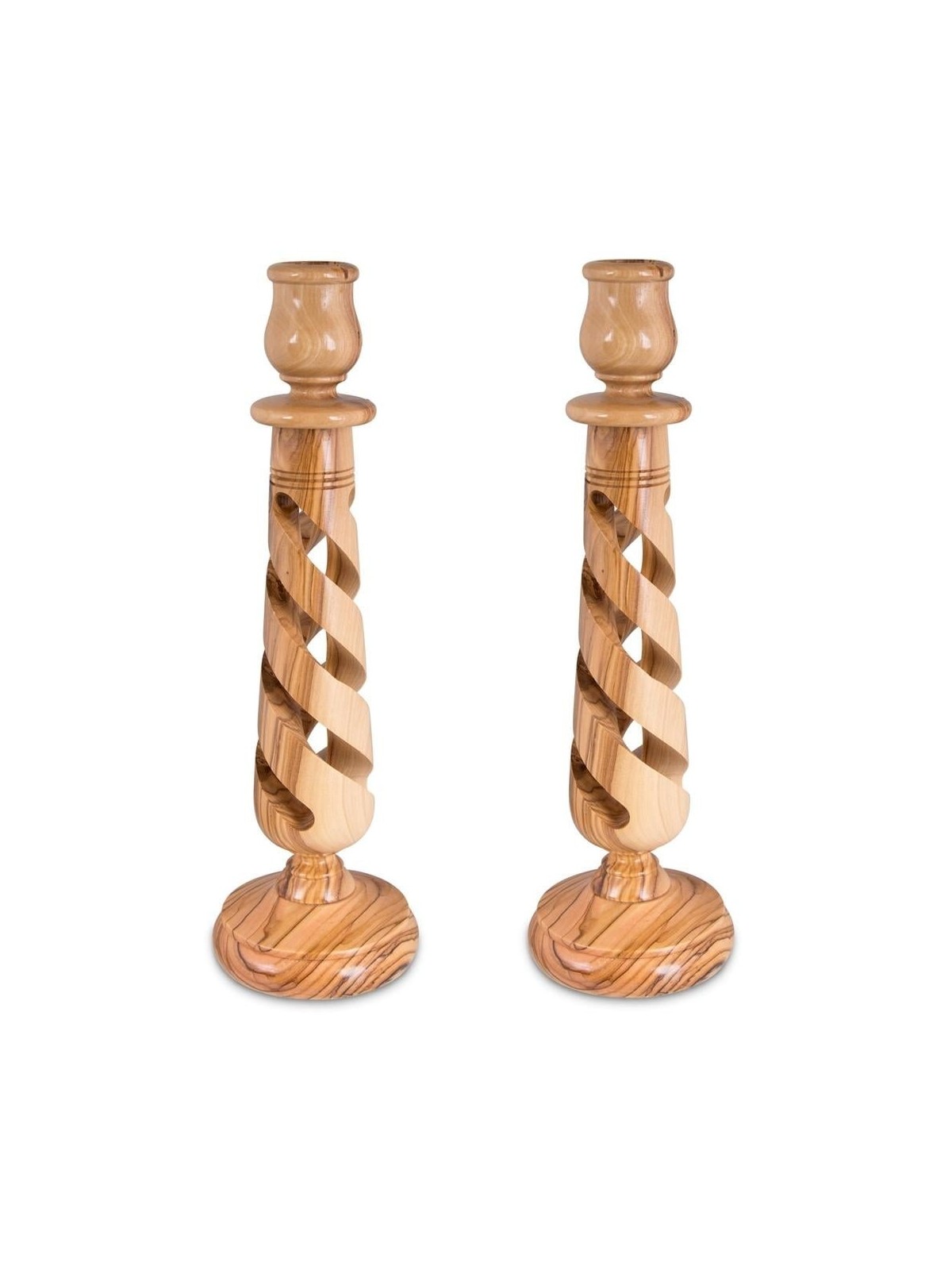 Hollow Spiral: Olive Wood Candlesticks (Large)