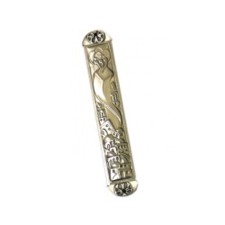 Pewter Plated Mezuzah Case Wave Jerusalem Design Gray | Pewter Mezuzah