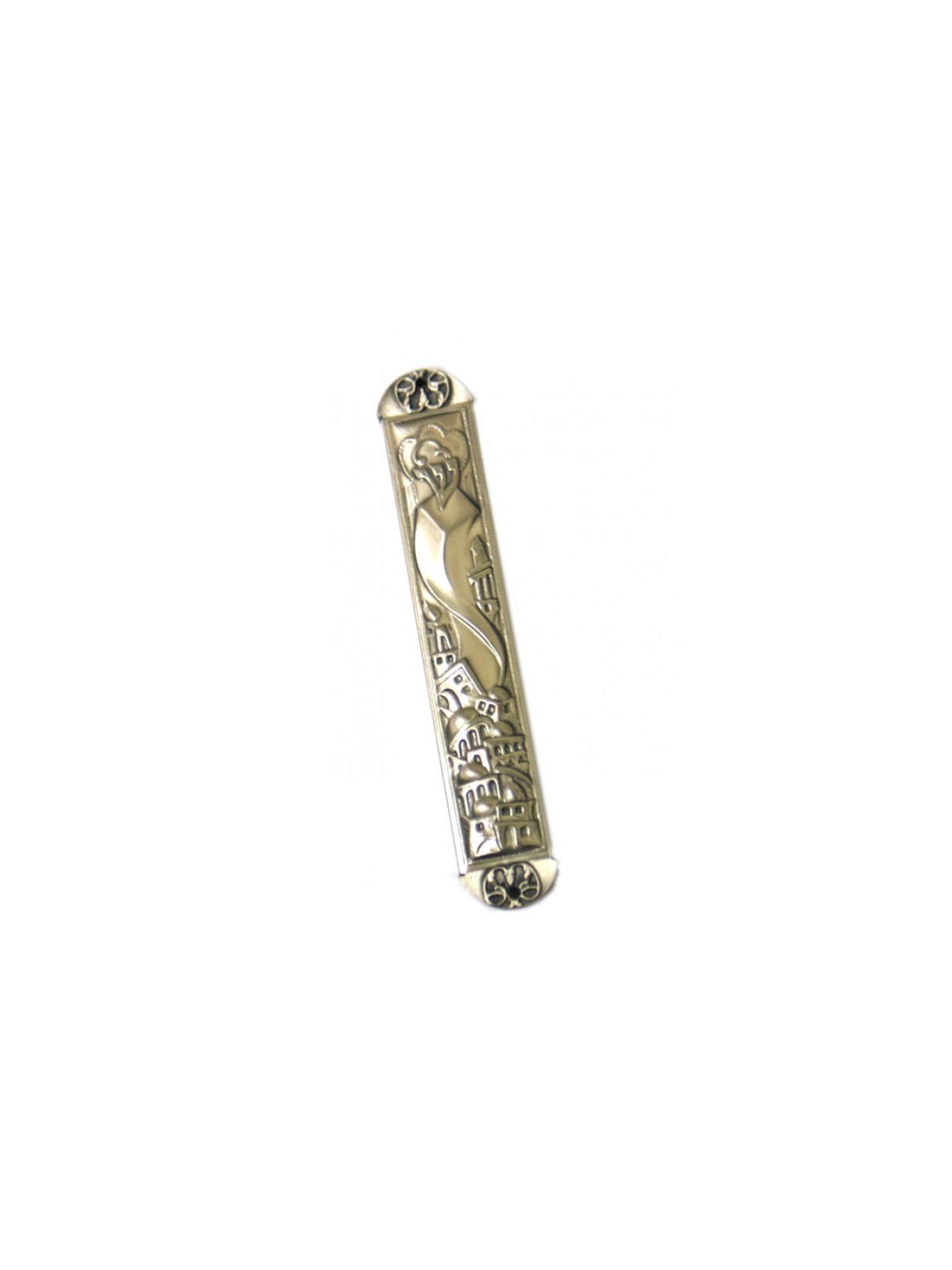Pewter Plated Mezuzah Case Wave Jerusalem Design Gray | Pewter Mezuzah