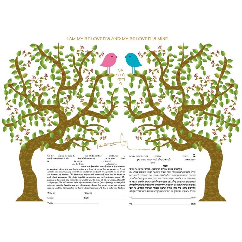 Ruth Rudin Lovebirds Duet Personalized Ketubah