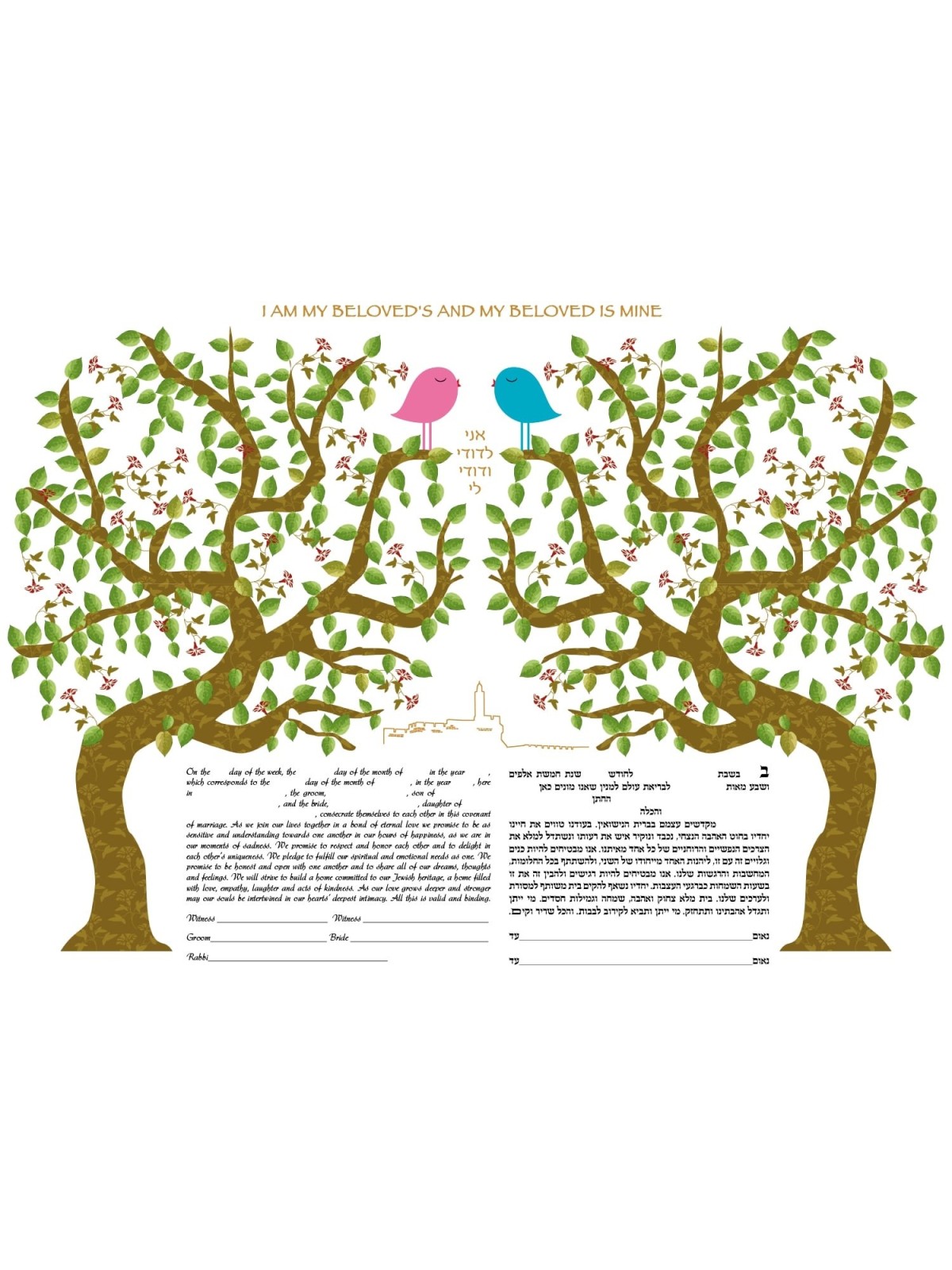 Ruth Rudin Lovebirds Duet Personalized Ketubah