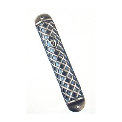 Wide Pewter Mezuzah Case Criss Cross Design | Pewter Mezuzah