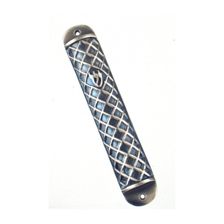 Wide Pewter Mezuzah Case Criss Cross Design | Pewter Mezuzah