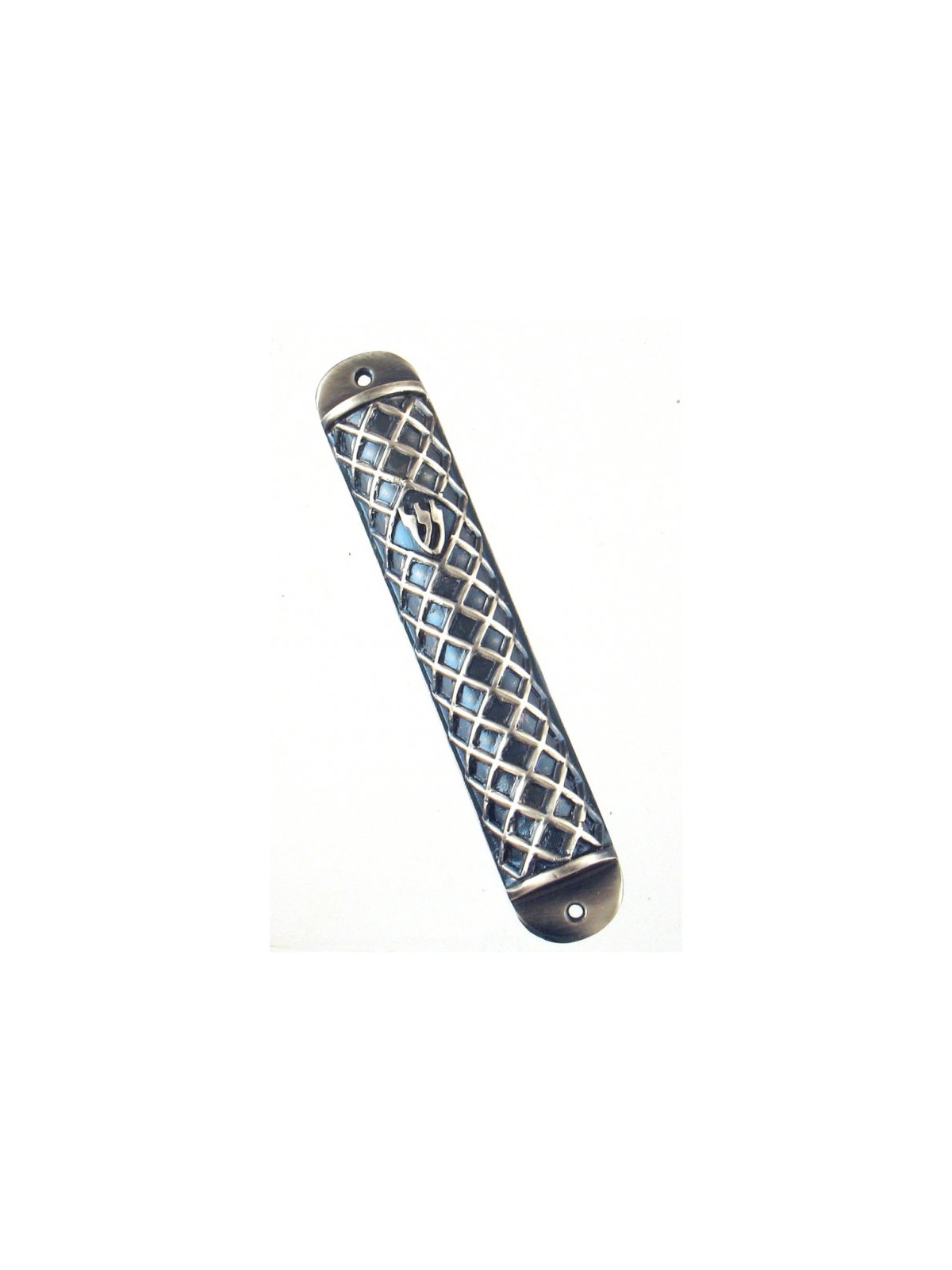 Wide Pewter Mezuzah Case Criss Cross Design | Pewter Mezuzah