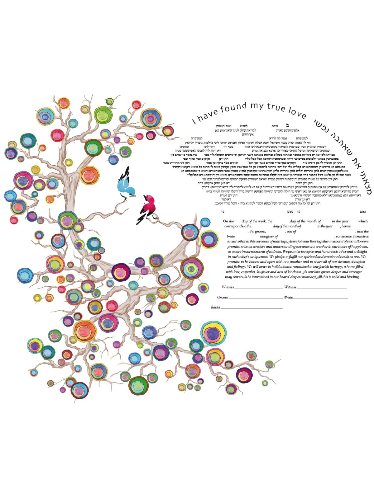 Ruth Rudin Personalized Ketubah - 'Love Birds'