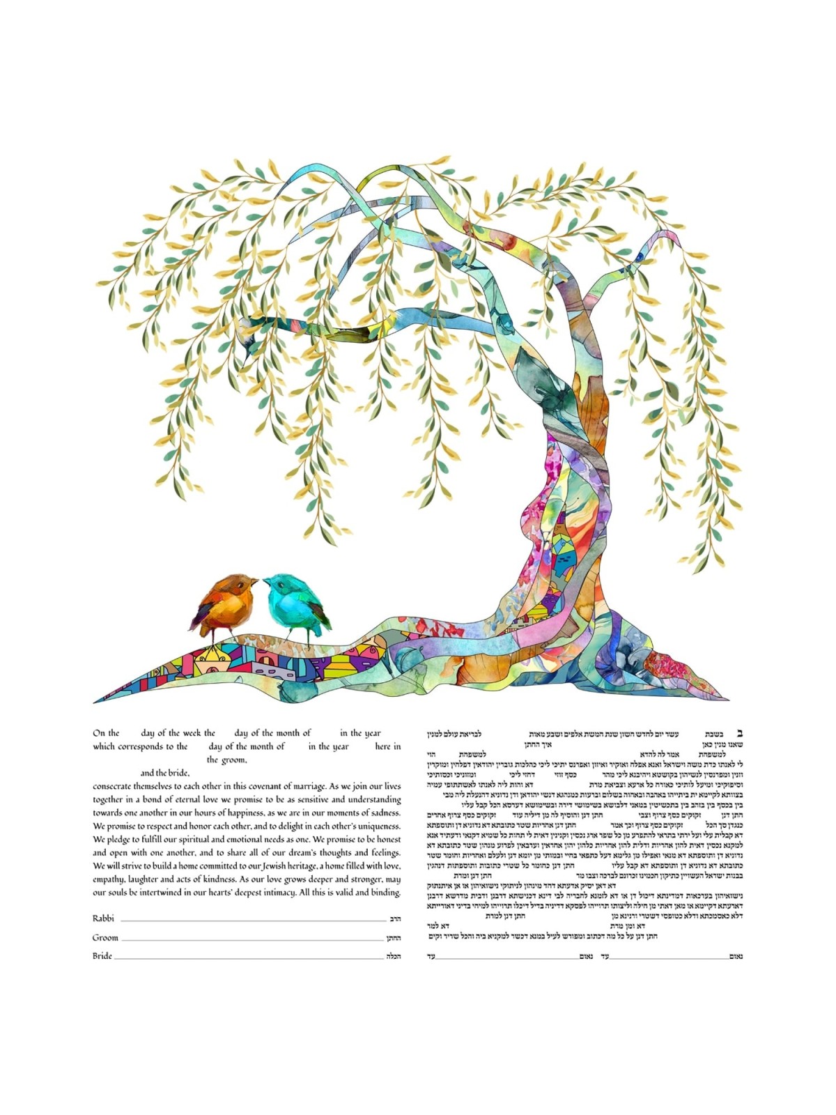 Ruth Rudin Personalized Vibrant Willow Tree Romance Ketubah