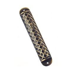 Wide Round Pewter Mezuzah Case %96 gold criss cros... | Pewter Mezuzah