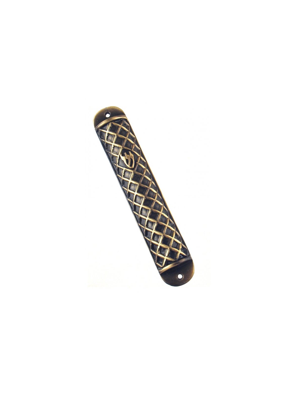 Wide Round Pewter Mezuzah Case %96 gold criss cros... | Pewter Mezuzah