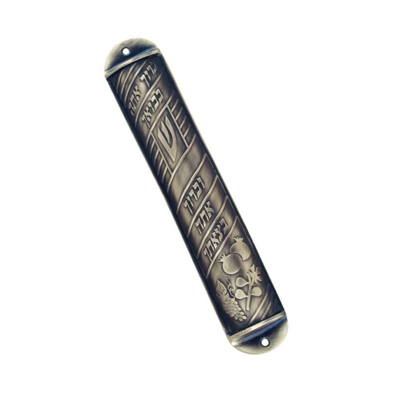 Extra Large Pewter Mezuzah Case with Blessing | Pewter Mezuzah