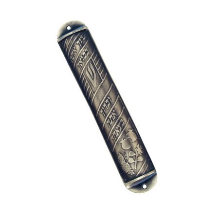 Extra Large Pewter Mezuzah Case with Blessing | Pewter Mezuzah