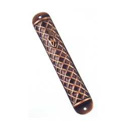 Wide Copper Color Pewter Mezuzah Case Criss Cross ... | Pewter Mezuzah