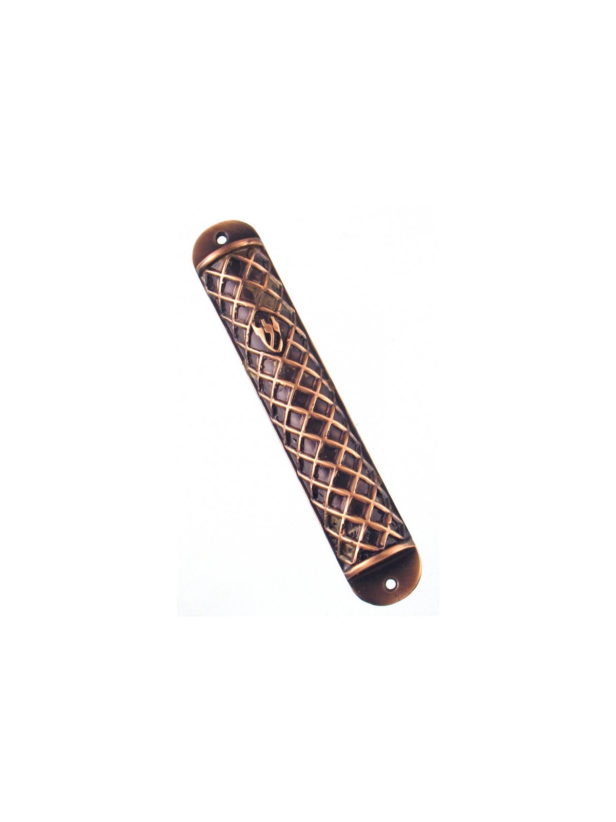 Wide Copper Color Pewter Mezuzah Case Criss Cross ... | Pewter Mezuzah