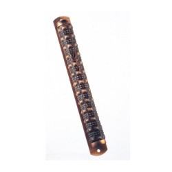 Copper Color Round Pewter Mezuzah Case Stripe Design | Pewter Mezuzah