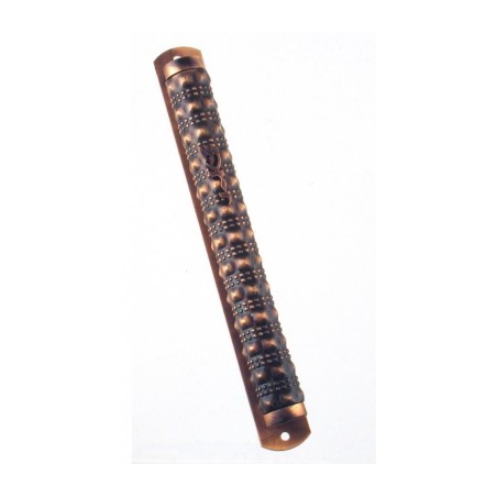 Copper Color Round Pewter Mezuzah Case Stripe Design | Pewter Mezuzah